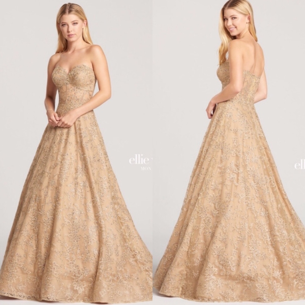 Mon Cheri Ellie Wilde corset prom dress